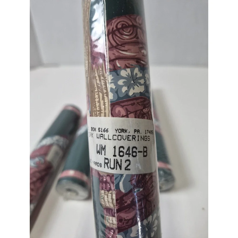 York Wallcoverings Floral Scroll Wallpaper Border Green Pink 4 Rolls WM 1646-B